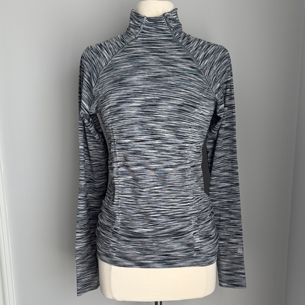 Athleta Fastest Track Asym 1/4 Zip Space Dye - Cobblestone, Size M